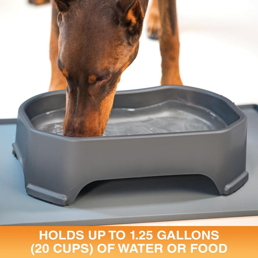 Extra-Large 1.25 Gallon No-Spill Outdoor Dog Water Bowl - Stylish Gunmetal Grey Trough Design for Indoor & Outdoor Use
