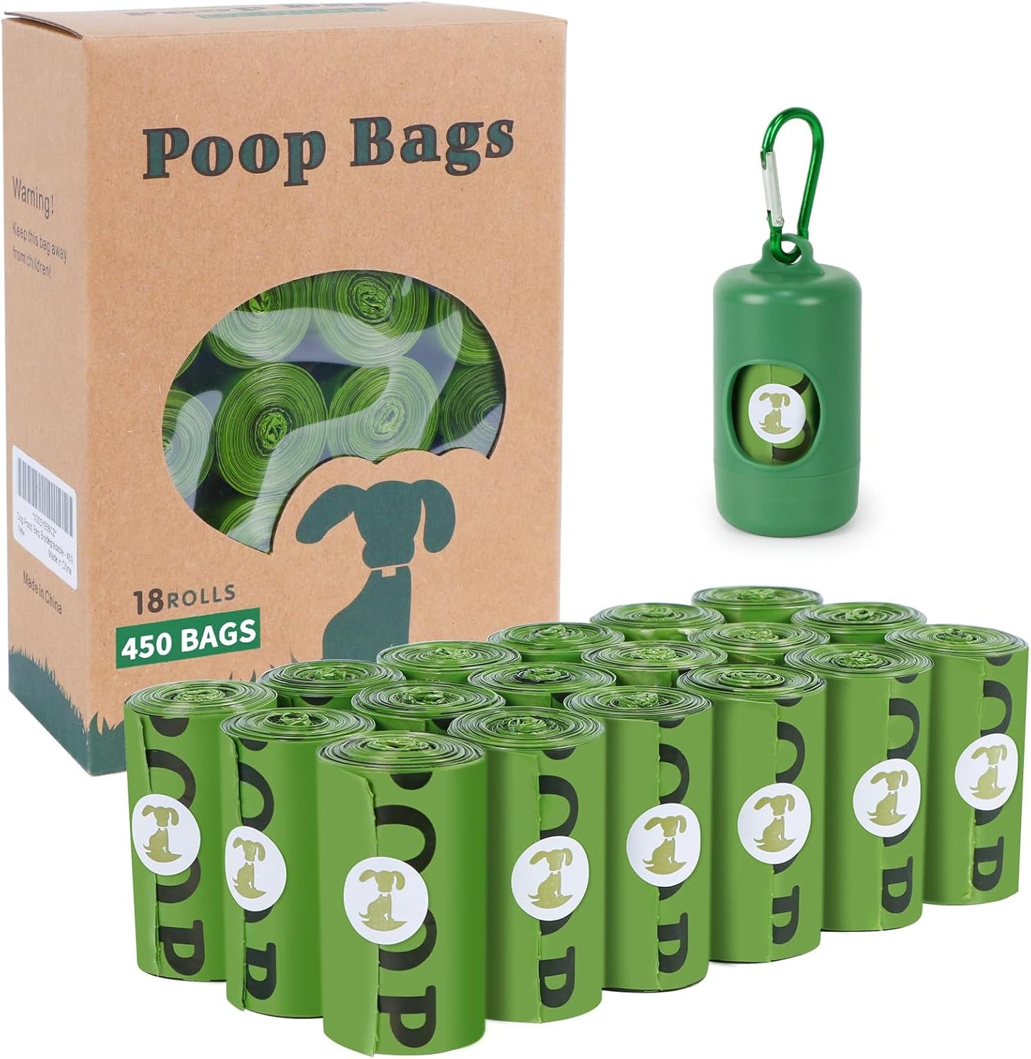 Eco-Friendly Scented Dog Poop Bags - 450 Leak-Proof Biodegradable Waste Bags with Dispenser and 18 Roll Refills