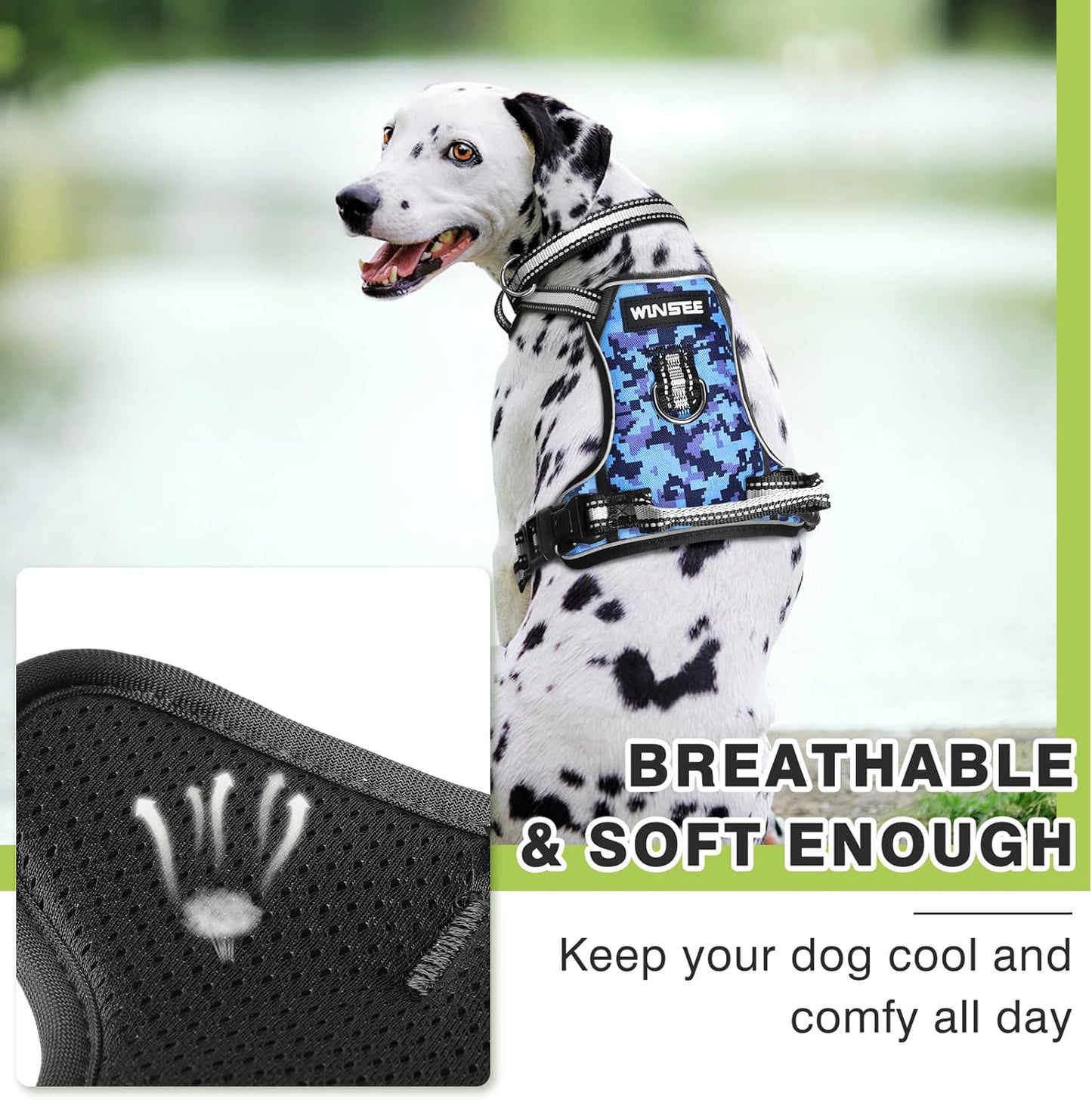 No Pull Dog Harness with Collar - Adjustable Reflective Outdoor Vest for All Dog Sizes, Front/Back Leash Clips & Easy Control Handle for Comfortable Walks