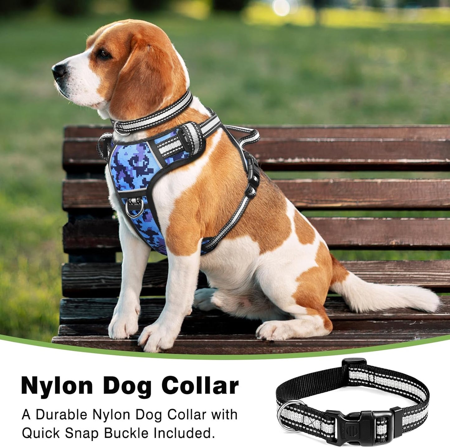 No Pull Dog Harness with Collar - Adjustable Reflective Outdoor Vest for All Dog Sizes, Front/Back Leash Clips & Easy Control Handle for Comfortable Walks