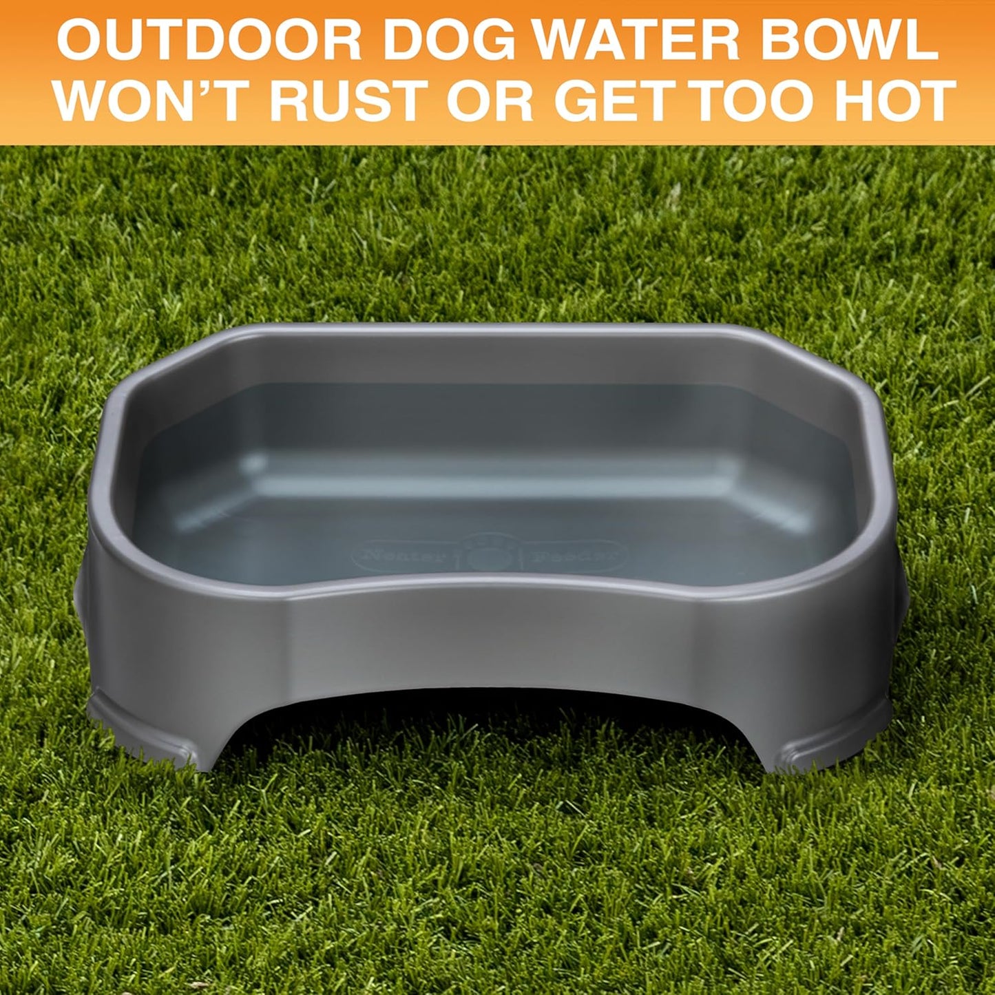 Extra-Large 1.25 Gallon No-Spill Outdoor Dog Water Bowl - Stylish Gunmetal Grey Trough Design for Indoor & Outdoor Use