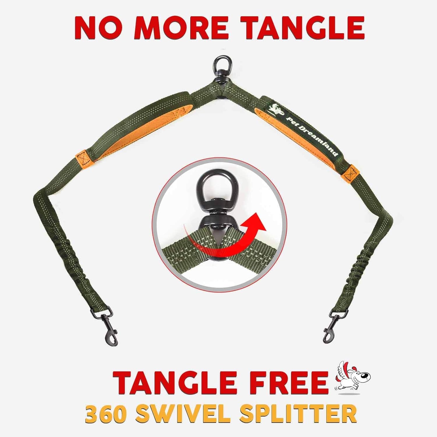 Revolutionary Hands-Free Double Dog Leash - Tangle-Free Swivel Design for Active Pet Owners (Khaki & Orange)
