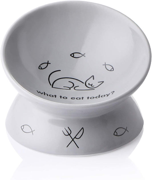 Elevated Ceramic Cat Bowls for Food & Water - Slanted Design for Spine Protection & Stress-Free Eating (Grey)