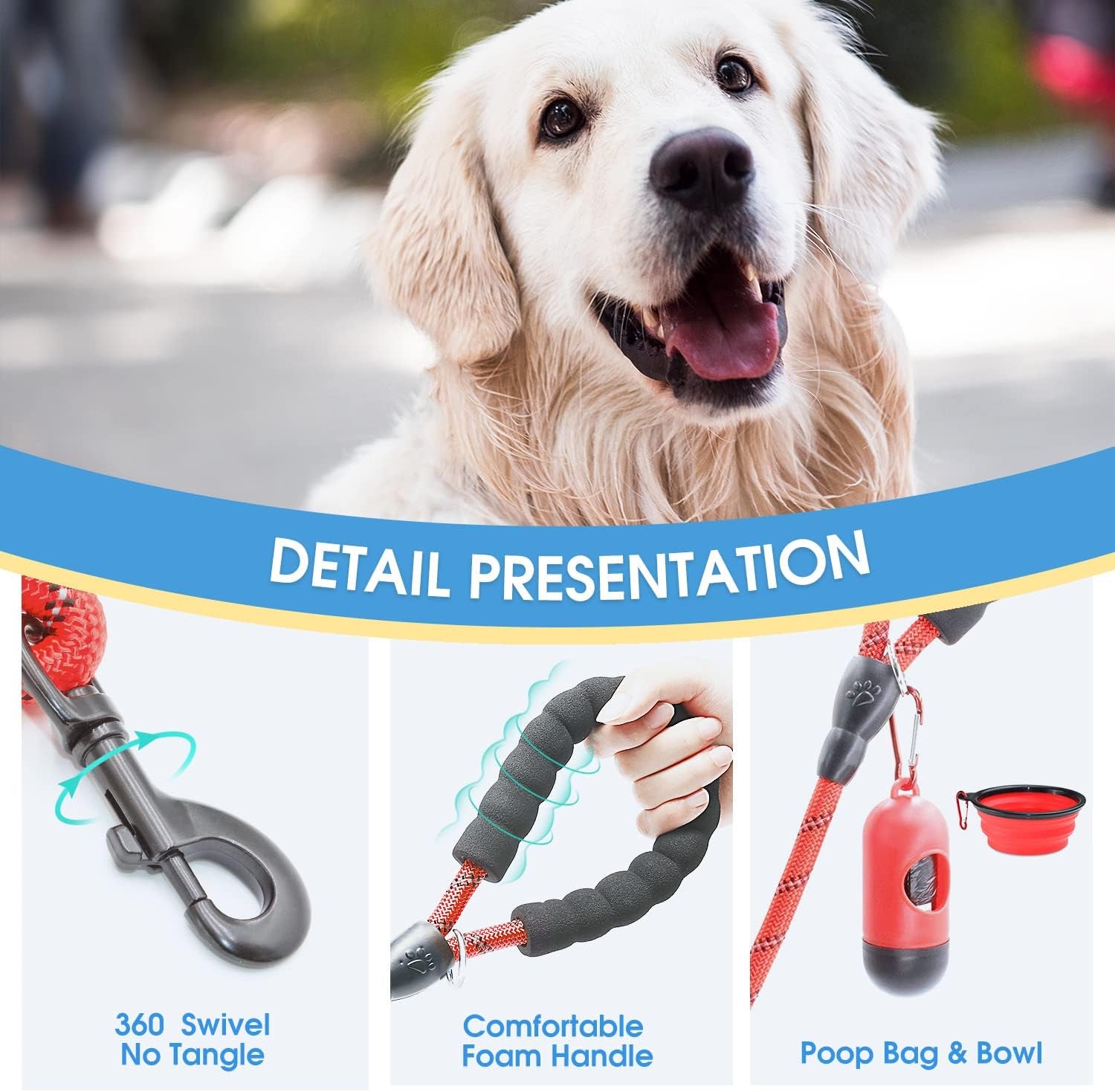 Premium 2-Pack 5/6 FT Dog Leashes with Padded Handle & Reflective Threads - Perfect for Small to Large Dogs (Black & Red)