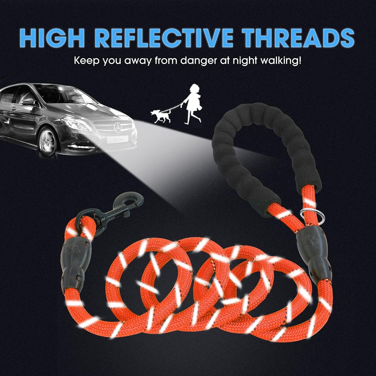 Premium 2-Pack 5/6 FT Dog Leashes with Padded Handle & Reflective Threads - Perfect for Small to Large Dogs (Black & Red)