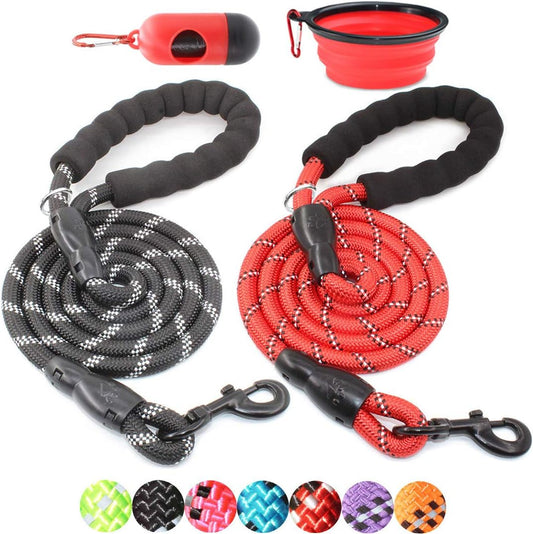 Premium 2-Pack 5/6 FT Dog Leashes with Padded Handle & Reflective Threads - Perfect for Small to Large Dogs (Black & Red)