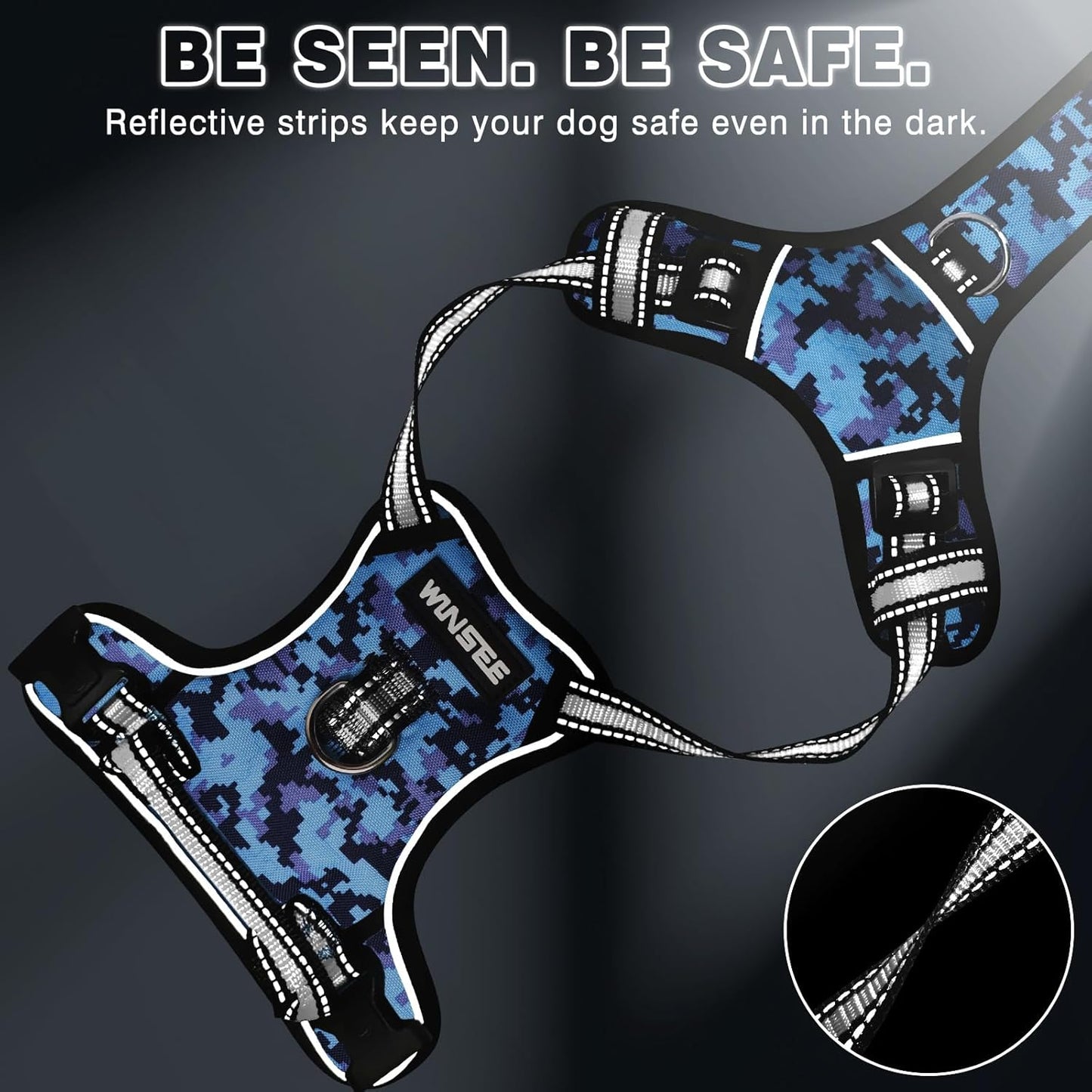 No Pull Dog Harness with Collar - Adjustable Reflective Outdoor Vest for All Dog Sizes, Front/Back Leash Clips & Easy Control Handle for Comfortable Walks