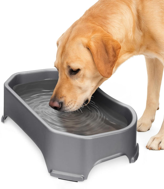 Extra-Large 1.25 Gallon No-Spill Outdoor Dog Water Bowl - Stylish Gunmetal Grey Trough Design for Indoor & Outdoor Use