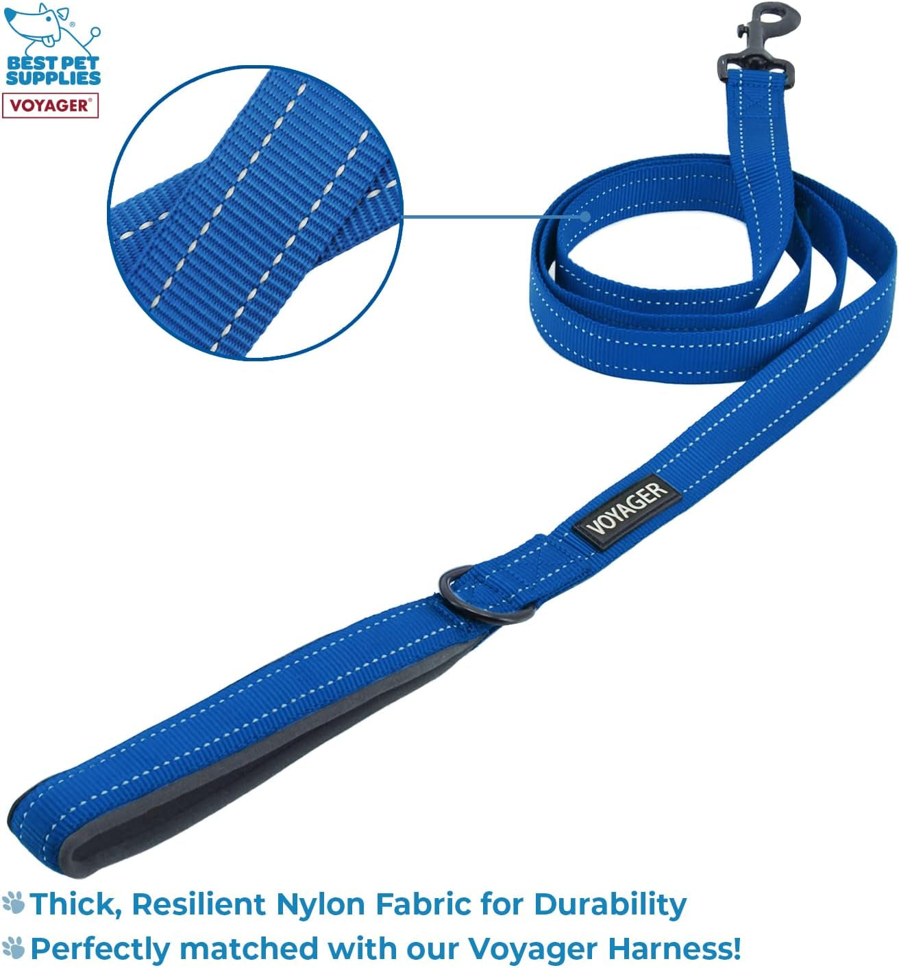 Voyager All-Weather Mesh Dog Harness & Reflective 5 Ft Leash Combo - Neoprene Handle, Perfect for Small to Large Breeds - Blue, XX-Small