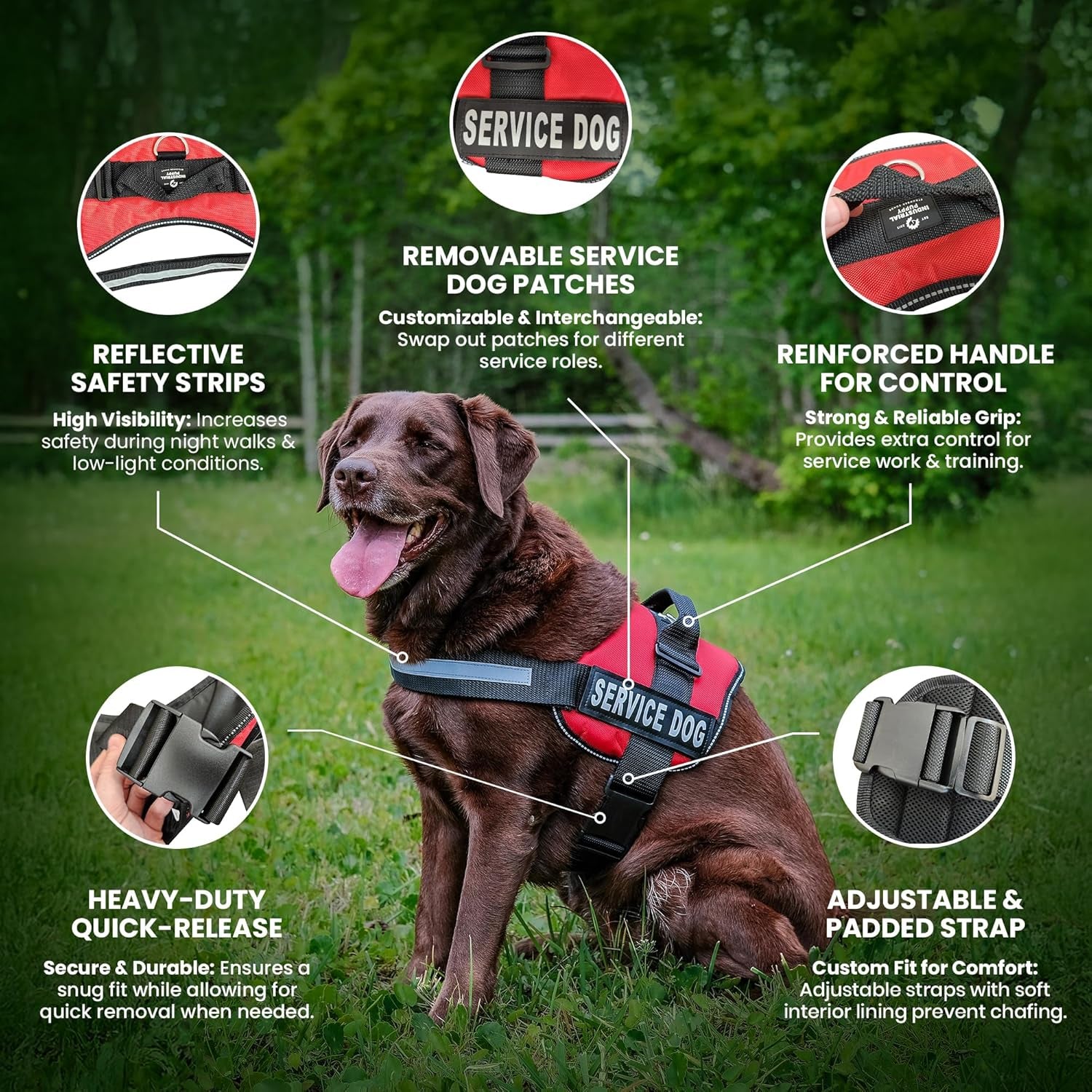 Ultimate Service Dog Vest with Handle - No Pull Harness for Large Breeds, Reflective Straps & Removable Patches - Perfect for Training!