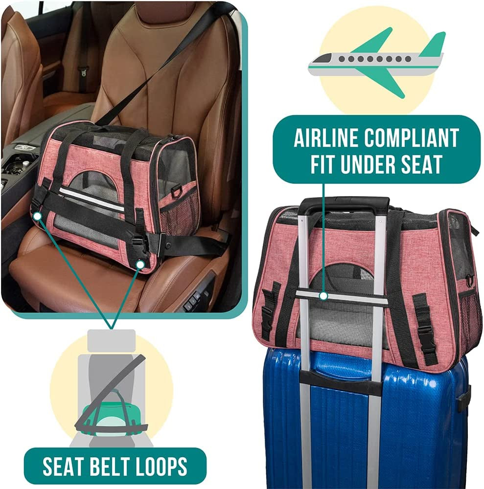 Airline Approved Soft-Sided Pet Carrier for Cats and Small Dogs - Ventilated Travel Bag in Heather White and Red
