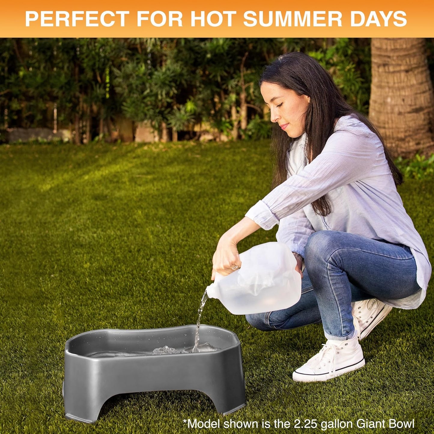 Extra-Large 1.25 Gallon No-Spill Outdoor Dog Water Bowl - Stylish Gunmetal Grey Trough Design for Indoor & Outdoor Use