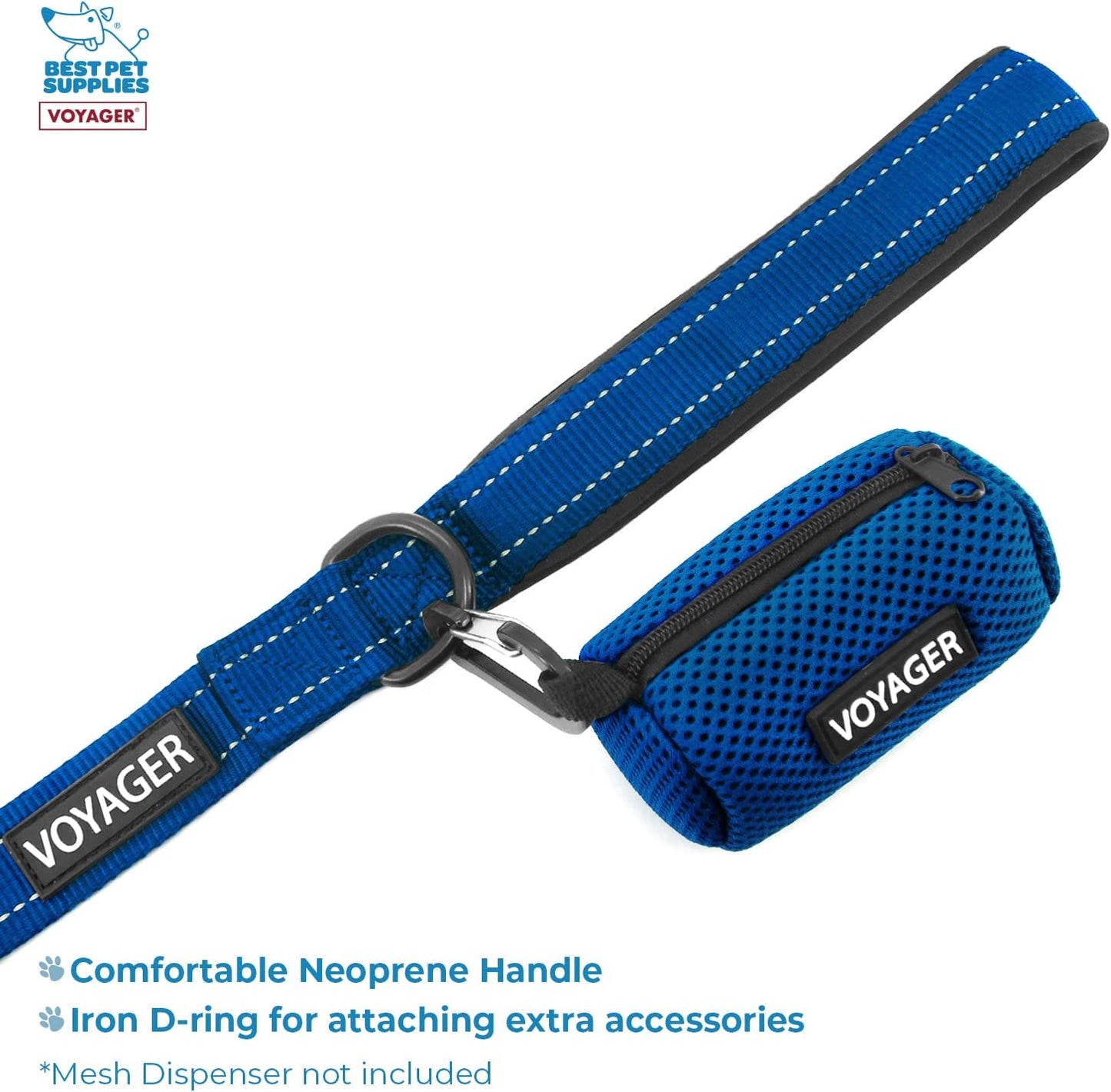 Voyager All-Weather Mesh Dog Harness & Reflective 5 Ft Leash Combo - Neoprene Handle, Perfect for Small to Large Breeds - Blue, XX-Small