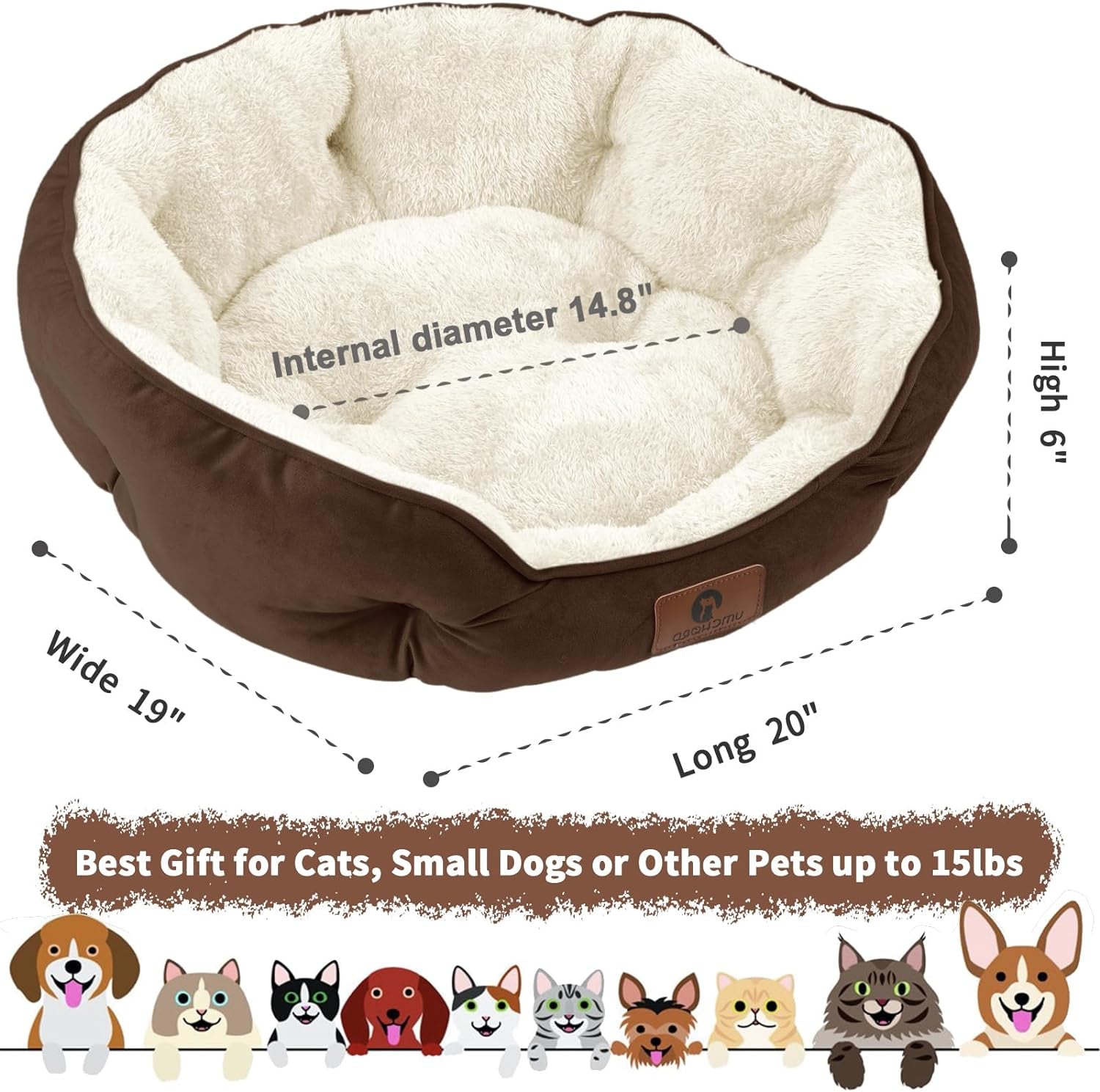 Cozy & Stylish Small Dog Bed - Perfect for Cats and Puppies, Ultra Soft, Machine Washable, Anti-Slip & Water-Resistant, 20 Inches, Brown