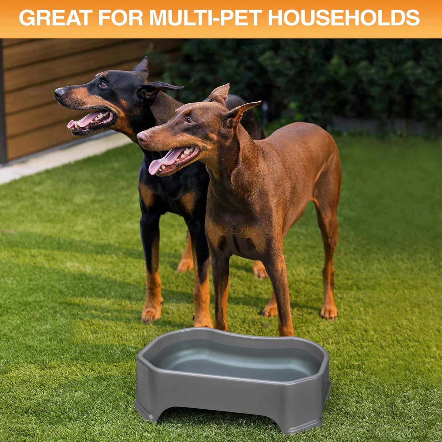 Extra-Large 1.25 Gallon No-Spill Outdoor Dog Water Bowl - Stylish Gunmetal Grey Trough Design for Indoor & Outdoor Use