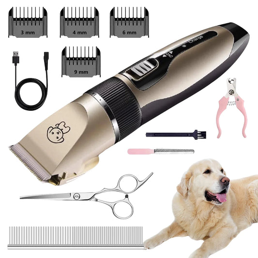 Ultimate Rechargeable Cordless Dog Grooming Clippers - Low Noise, High-Speed, Complete Pet Grooming Set for Dogs and Cats