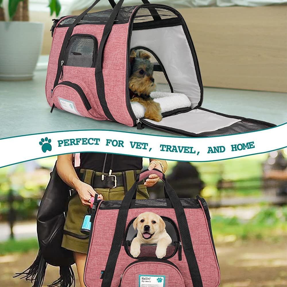 Airline Approved Soft-Sided Pet Carrier for Cats and Small Dogs - Ventilated Travel Bag in Heather White and Red