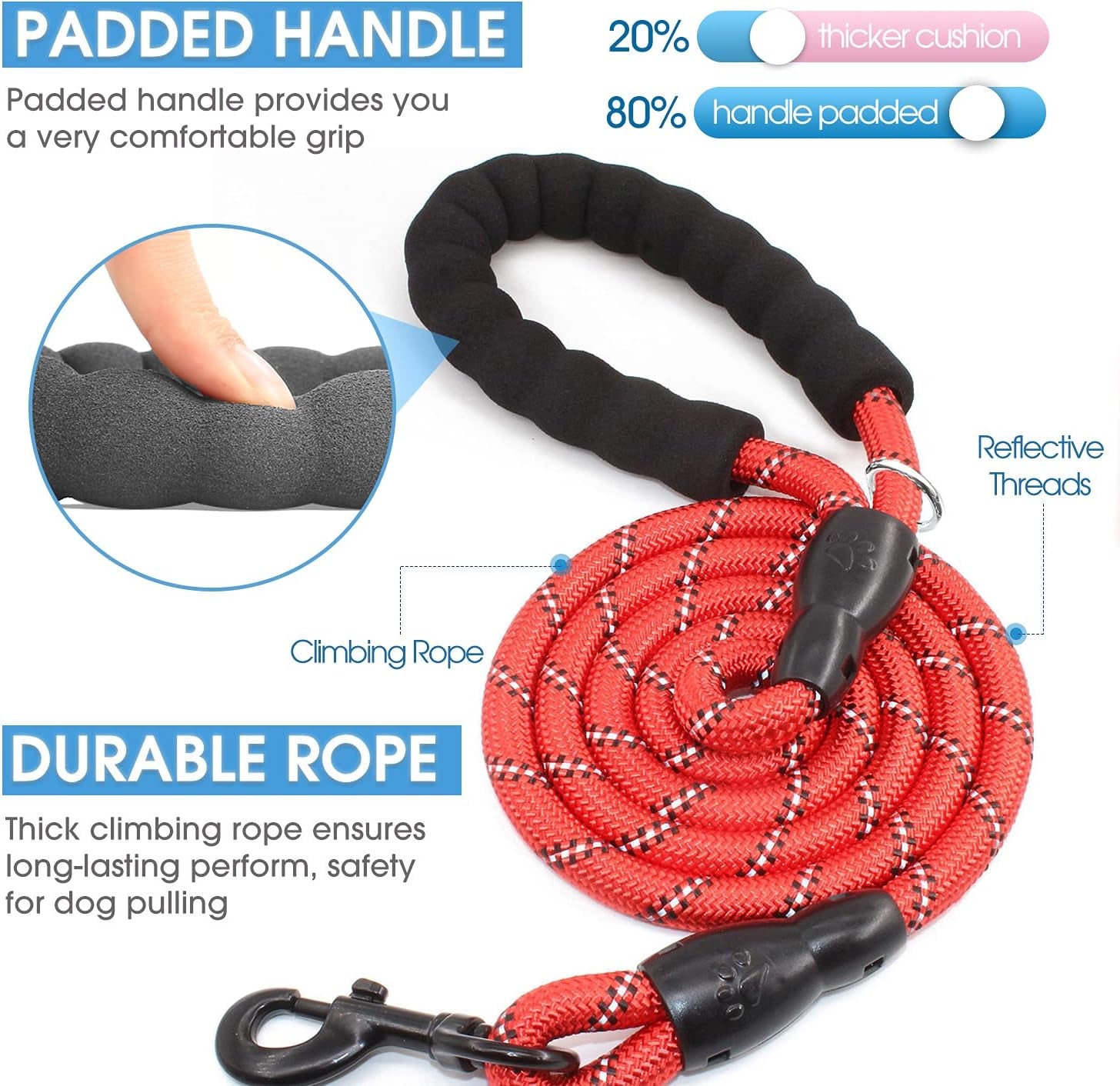 Premium 2-Pack 5/6 FT Dog Leashes with Padded Handle & Reflective Threads - Perfect for Small to Large Dogs (Black & Red)