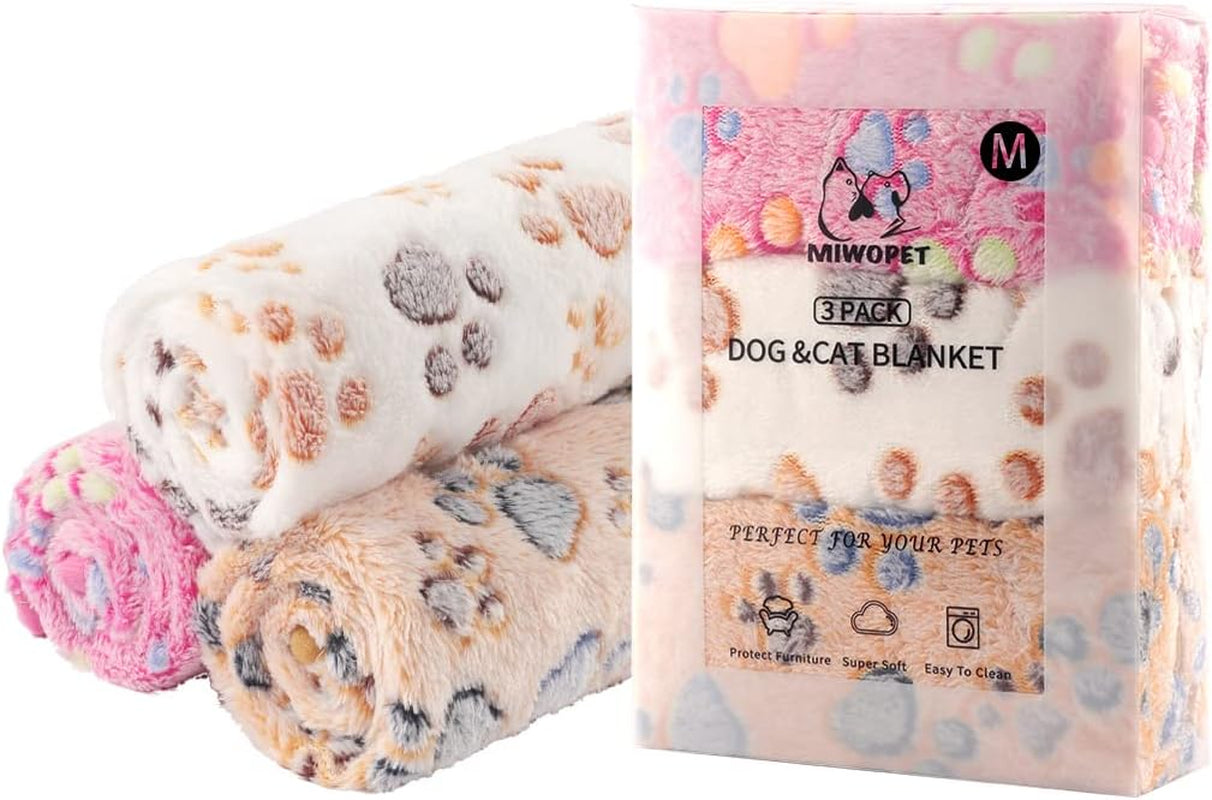 Cozy 3-Pack Fleece Pet Blankets - Soft & Warm Sleep Mats for Dogs and Cats (Medium 30" X 20")