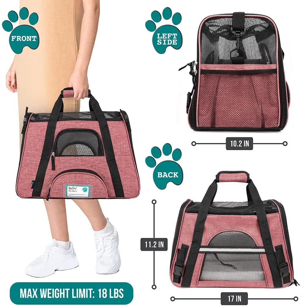 Airline Approved Soft-Sided Pet Carrier for Cats and Small Dogs - Ventilated Travel Bag in Heather White and Red