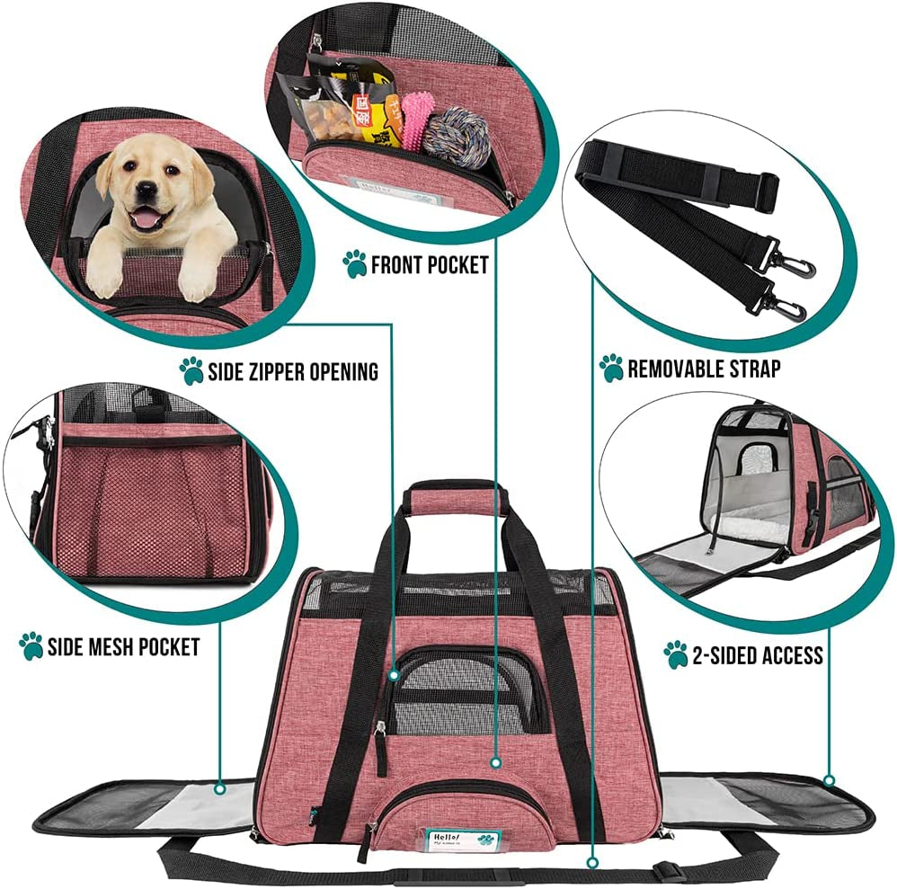 Airline Approved Soft-Sided Pet Carrier for Cats and Small Dogs - Ventilated Travel Bag in Heather White and Red