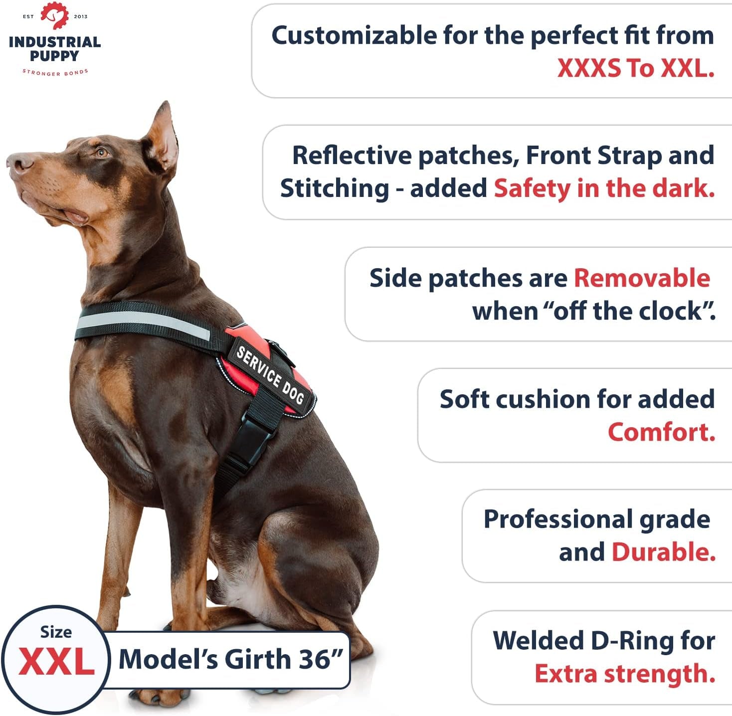 Ultimate Service Dog Vest with Handle - No Pull Harness for Large Breeds, Reflective Straps & Removable Patches - Perfect for Training!