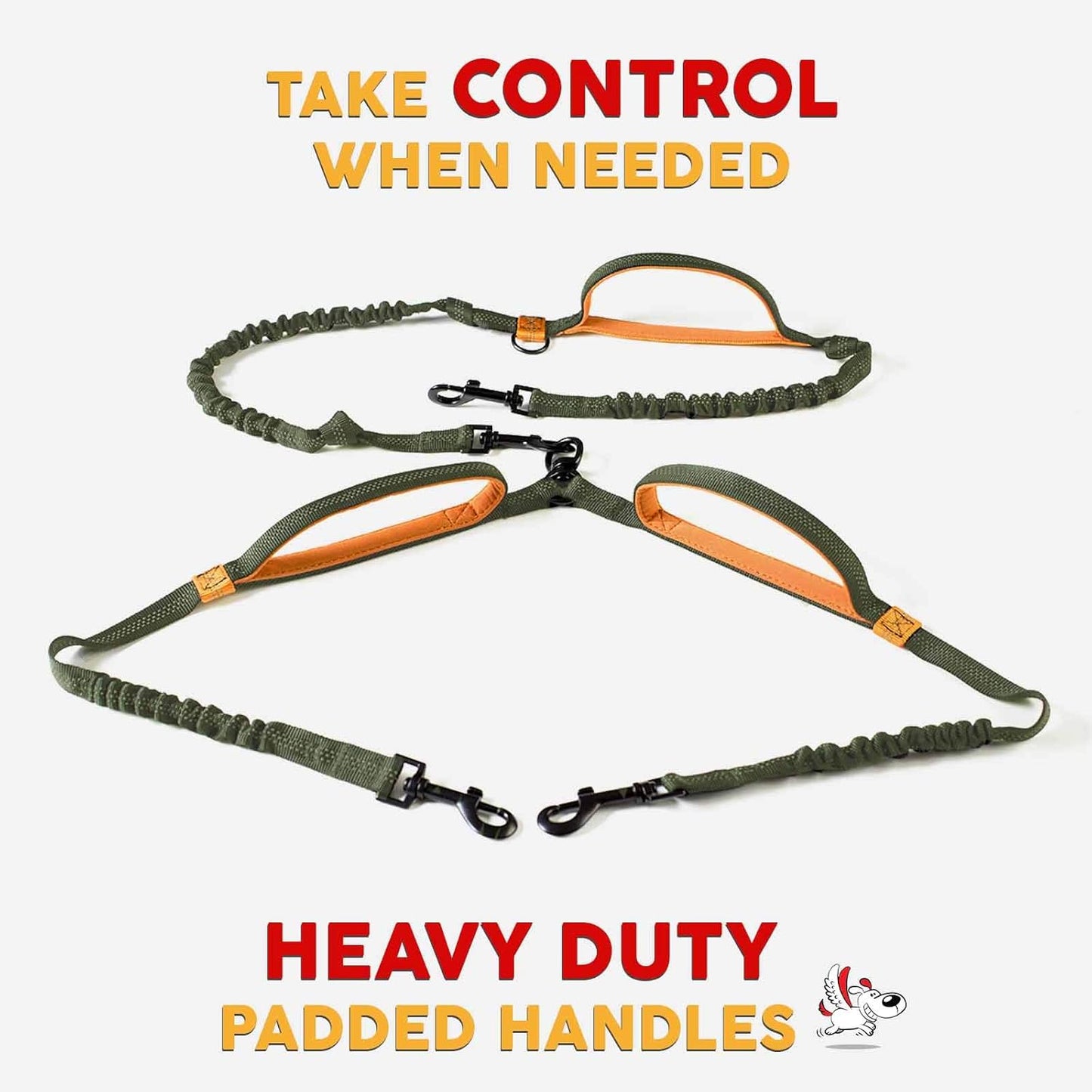 Revolutionary Hands-Free Double Dog Leash - Tangle-Free Swivel Design for Active Pet Owners (Khaki & Orange)