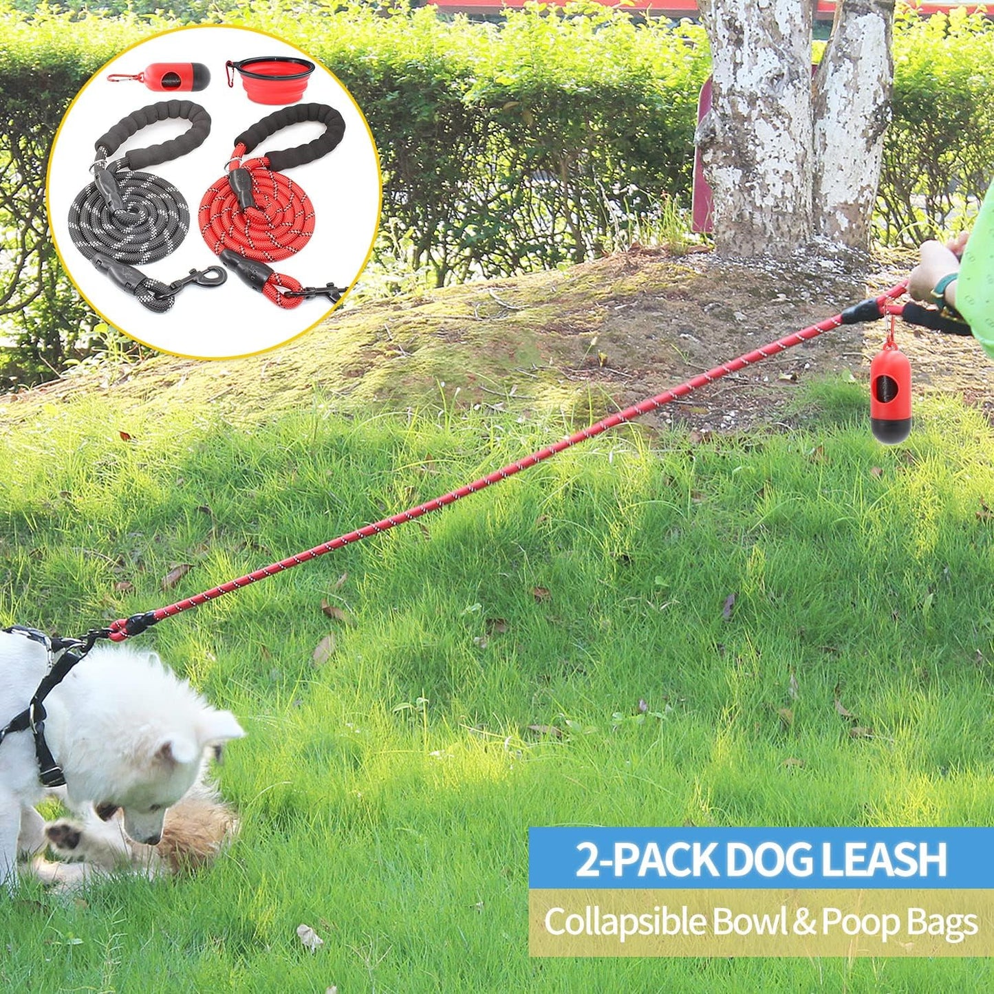 Premium 2-Pack 5/6 FT Dog Leashes with Padded Handle & Reflective Threads - Perfect for Small to Large Dogs (Black & Red)