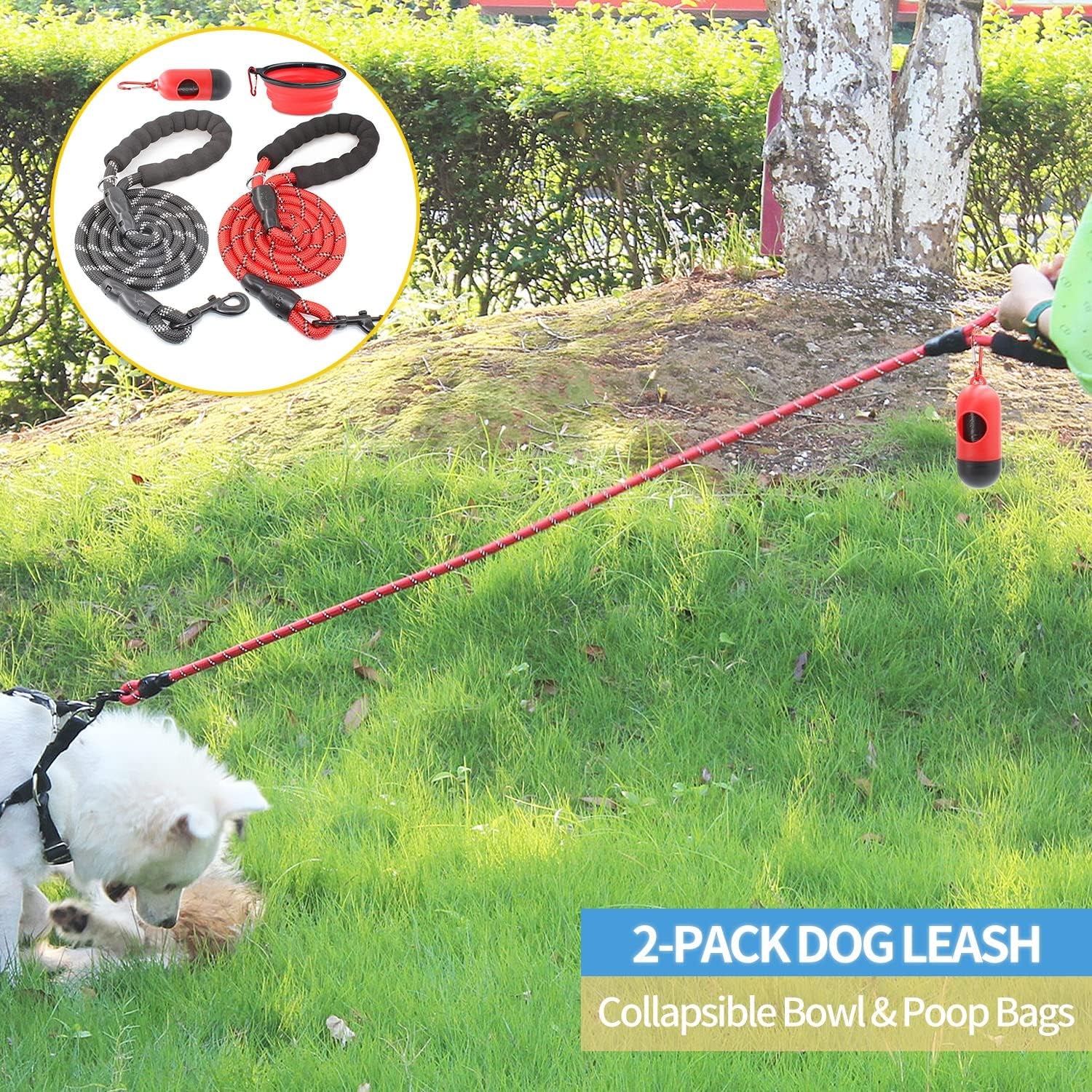 Premium 2-Pack 5/6 FT Dog Leashes with Padded Handle & Reflective Threads - Perfect for Small to Large Dogs (Black & Red)