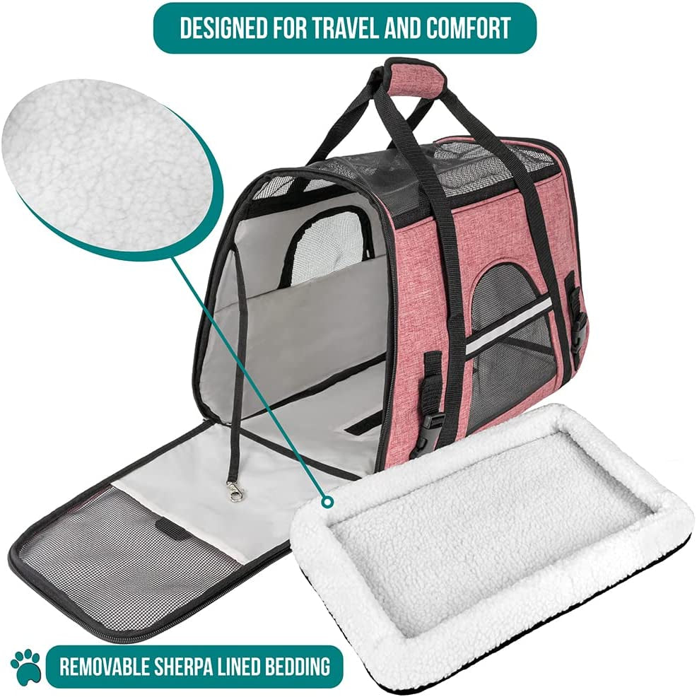 Airline Approved Soft-Sided Pet Carrier for Cats and Small Dogs - Ventilated Travel Bag in Heather White and Red