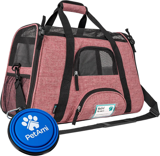 Airline Approved Soft-Sided Pet Carrier for Cats and Small Dogs - Ventilated Travel Bag in Heather White and Red