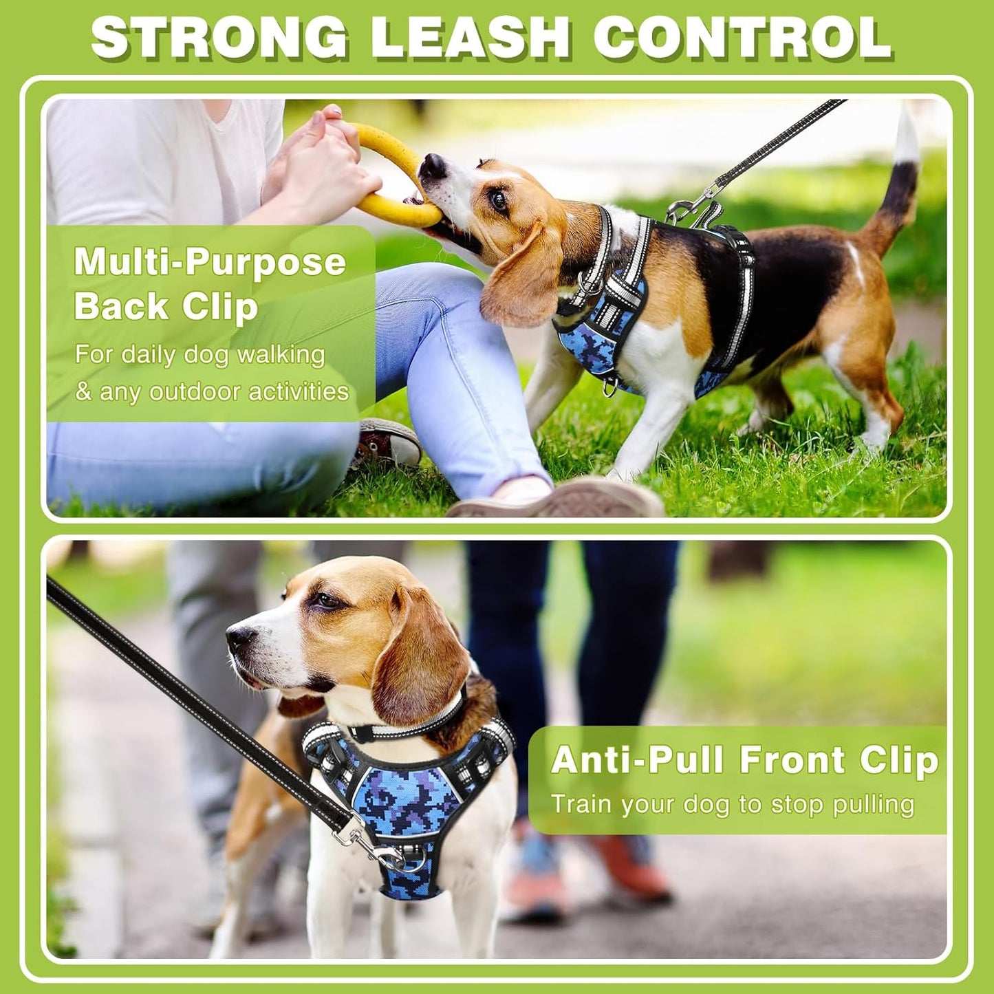 No Pull Dog Harness with Collar - Adjustable Reflective Outdoor Vest for All Dog Sizes, Front/Back Leash Clips & Easy Control Handle for Comfortable Walks