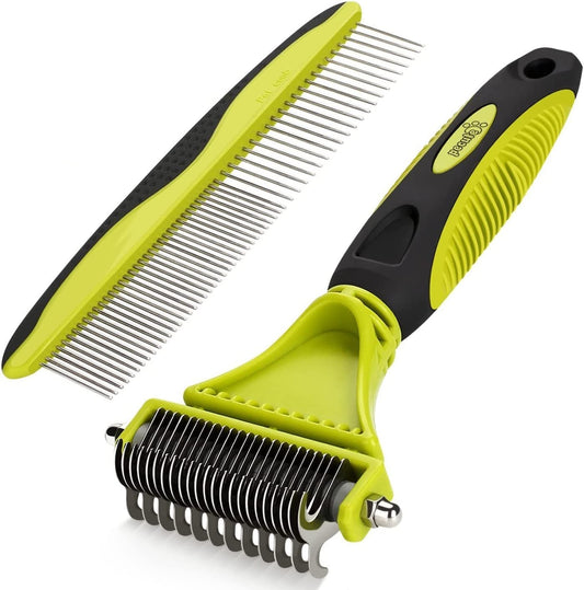 Ultimate Pet Dematting Tool Set - 2 Pack Double-Sided Rake & Comb for Effortless Detangling of Medium to Long-Haired Dogs & Cats