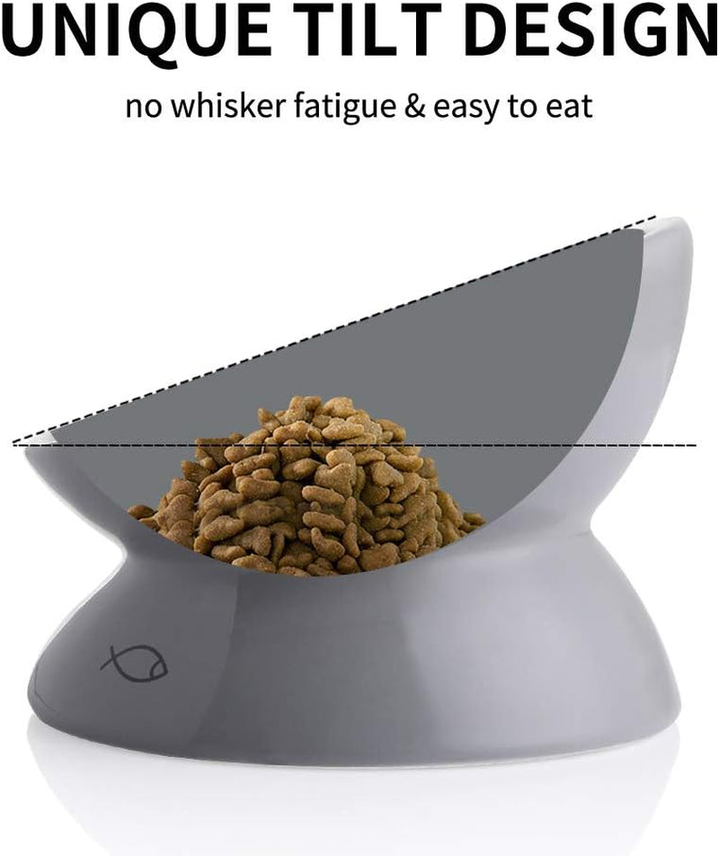 Elevated Ceramic Cat Bowls for Food & Water - Slanted Design for Spine Protection & Stress-Free Eating (Grey)